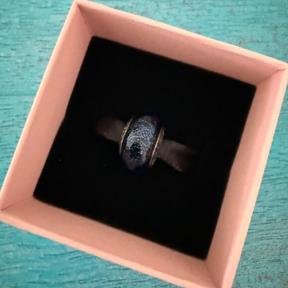 Pandora Fascinating Blue Iridescence Blue Murano Glass Bead ALE 925 Silver - Picture 2 of 4